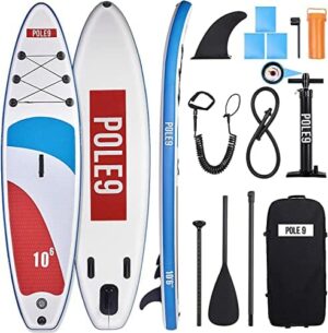POLE9 Stand Up deska do pływania na stojąco, z akcesoriami do paddleboardingu, 320 x 80 x 15 cm, ultralekka nadmuchiwana deska, wodoszczelny plecak, podwójna pompka, aluminiowe wiosło