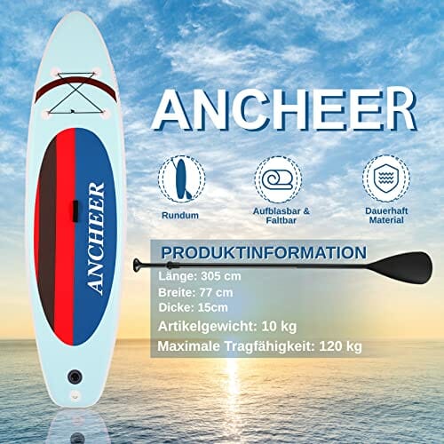 ANCHEER Nadmuchiwana deska SUP z akcesoriami premium i torbą do przenoszenia, regulowanym wiosłem, spiralną linką, pompką ręczną (czerwono-niebieska), 30" x 15 cm - obrazek 5