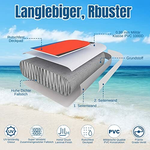 ANCHEER Nadmuchiwana deska SUP z akcesoriami premium i torbą do przenoszenia, regulowanym wiosłem, spiralną linką, pompką ręczną (czerwono-niebieska), 30" x 15 cm - obrazek 4