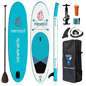 YASKA Nadmuchiwana deska SUP Paddling Board, ziarno z drewna, 320 x 81 x 15 cm, nośność 180 kg, w zestawie plecak, wiosło, pompka, leash, wodoszczelny worek do pakowania,