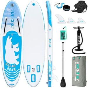 FunWater Nadmuchiwana deska do wiosłowania SUP, Kompletne akcesoria, pompa, plecak podróżny ISUP, wodoodporna torba na telefon, płetwa, siedzenie kajakowe, 320x84x15cm, biała