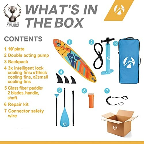 Aviner SUP Nadmuchiwana Deska do paddleboardingu, 150KG Max/ 305×71×15cm, Stand up Paddle Board, Dmuchana Lekka, z Pompką Regulowanym Wiosłem, Pomarańczowy - obrazek 3