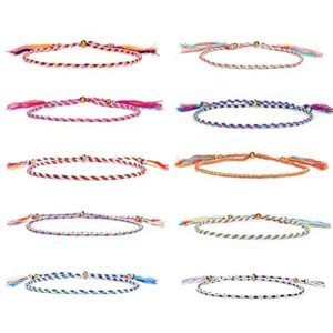 Boonee 10 Stück Damen Armband Stoff Geflochten Fußkettchen Quaste Freundschaft Armbänder Bunte Verstellbar Dünn Seil Handgefertigt Geschenk für Beste Freundin Geburtstag Weihnachten für Mädchen