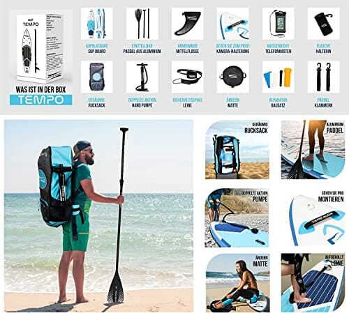 AQUA SPIRIT iSUP nadmuchiwana deska do paddle z plecakiem, smyczą, wiosłem, matę do przewijania i wodoodpornym etui na telefon - obrazek 5