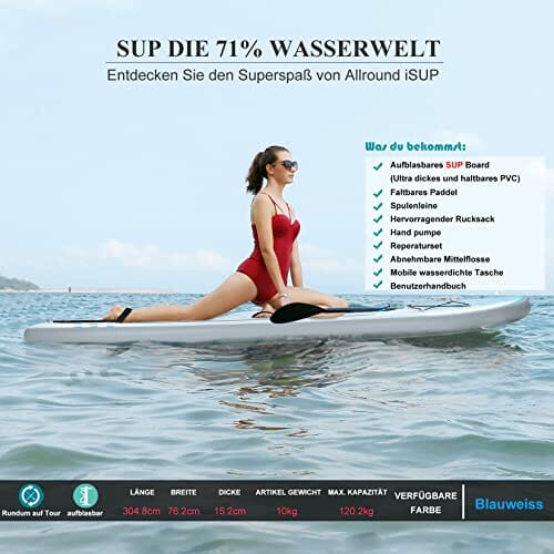 Nadmuchiwana deska Stand Up Paddle, zestaw iSUP z kompletnymi akcesoriami i plecakiem, szeroka, antypoślizgowa, duża płetwa, regulowane wiosło, linka, pompka ręczna, dla młodzieży i dorosłych - obrazek 6