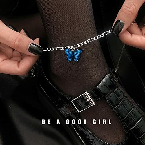 Liitata Damen Schmetterling Fußkettchen Verstellbare Geschichtete Fußkettchen Sommer Strand Schmuck Fußkettchen für Frauen Mädchen 2 Stück - obrazek 3