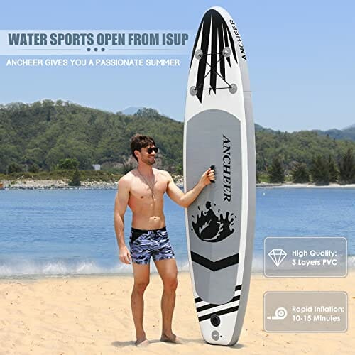 ANCHEER deska surfingowa stoisko 305×76×15cm SUP nadmuchiwany zarząd z akcesoriami,ładowność 130 kg,3 sztuk regulowany miąższ, podwójna pompa ręczna,pasek do stóp,Plecak - obrazek 9