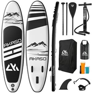 Nadmuchiwana deska do wiosłowania SUP – AKASO 25 x 81 x 15 cm, deska do wiosłowania premium dla dorosłych, 150 kg, akcesoria kompletne, czarna (IO01)