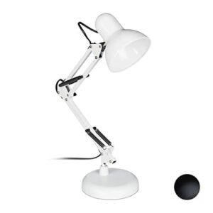 Lampa biurkowa retro, ramię przegubowe, obrotowa, biurowa lampka do czytania, metal, E27, biała