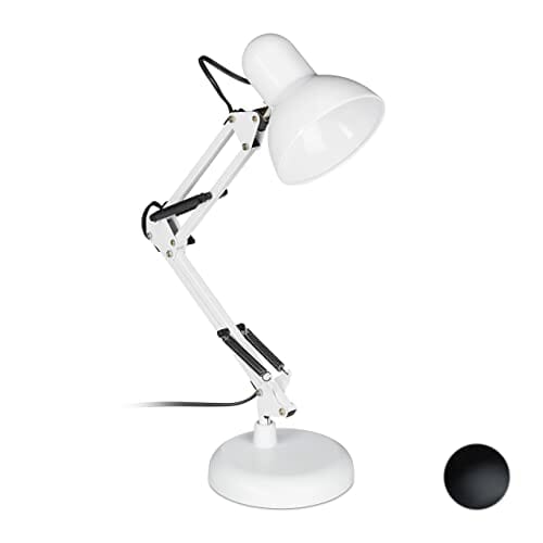 Lampa biurkowa retro, ramię przegubowe, obrotowa, biurowa lampka do czytania, metal, E27, biała