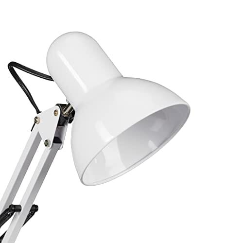 Lampa biurkowa retro, ramię przegubowe, obrotowa, biurowa lampka do czytania, metal, E27, biała - obrazek 6