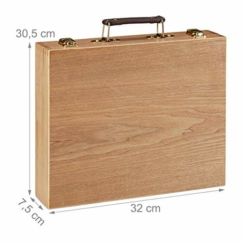 Walizka malarska z 22-częściowym zestawem do malowania drewna - manekin, paleta, pędzel, sztaluga, płótno i farby akrylowe | Relaxdays - obrazek 5