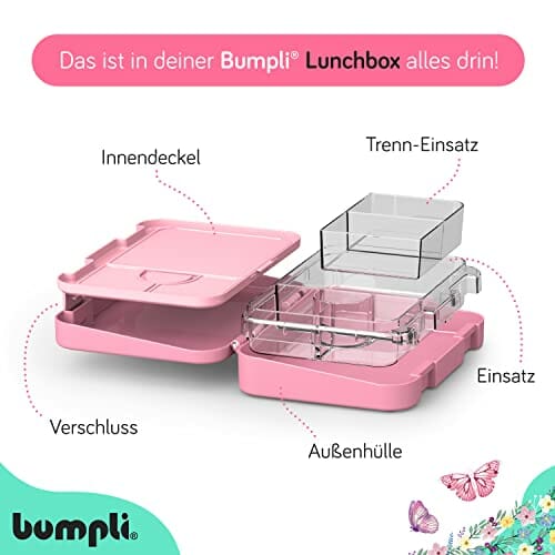 Bumpli Pudełko śniadaniowe dla dzieci z przegródkami – przyjazna dla dzieci blokada z zamknięciem na zatrzask – pudełko na lunch do przedszkola, szkoły, na wycieczki - obrazek 5
