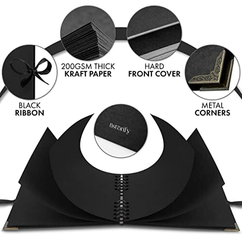 Bstorify - Kwadratowe albumy fotograficzne, 36 stron (18 x 18 cm), czarne, grube 250 g/m², książka z papieru typu kraft, zamknięcie na wstążkę - obrazek 6