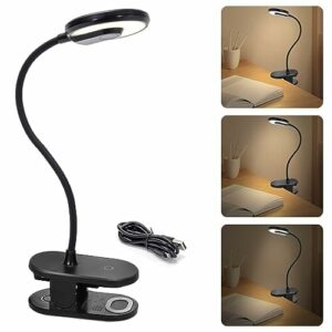 Lampka do czytania z zaciskiem, regulowane ramie, 3 tryby, USB