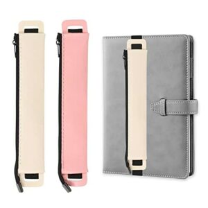 Piórnik ze skóry PU z elastyczną taśmą - przenośny etui na długopisy, ołówki, pamiętnik, notatnik, planer (2 sztuki) - różowy, khaki - jeden rozmiar