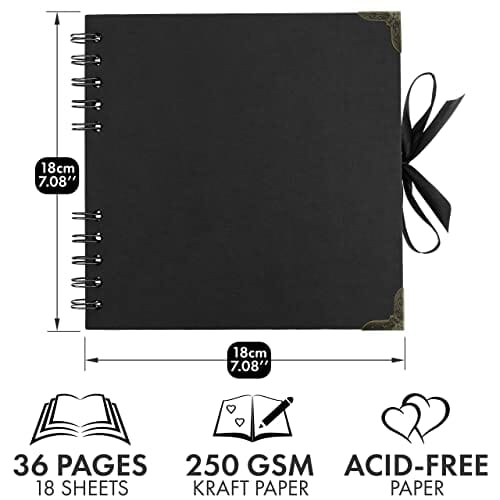 Bstorify - Kwadratowe albumy fotograficzne, 36 stron (18 x 18 cm), czarne, grube 250 g/m², książka z papieru typu kraft, zamknięcie na wstążkę - obrazek 7