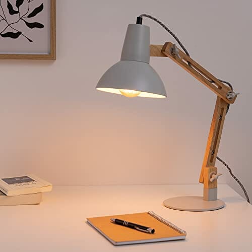 Lampa biurkowa drewniana z regulowanym ramieniem - styl retro (50 characters) - obrazek 9