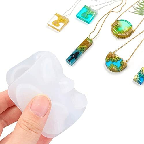 Cayway 3 szt. formy do naszyjników z żywicy, do odlewania żywicy, silikonowe formy do wisiorka z łańcuszkiem i klipsem do wisiorka, do produkcji biżuterii, DIY, rzemiosło, zestaw startowy - obrazek 3