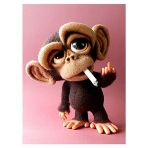 DCIDBEI 30x40CM - Kompletny zestaw diamentowy, 5D DIY Diamond Painting Animal Anime - Kreatywny wypoczynek dla dorosłych, wystrój pokoju biurowego || Baby Monkey Smoking