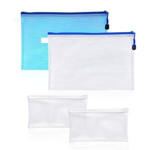 2 szt. biały przezroczysty piórnik i 2 szt. torba na dokumenty A4 (niebieski i biały) - Praktyczne akcesoria do przechowywania dla dzieci i dorosłych | Piórnik i torba na dokumenty A4 | Kosmetyczka i podróżna torba do przechowywania kosmetyków | Piórnik dla dziewcząt i chłopców | Nan