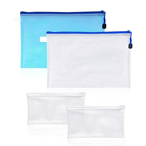 2 szt. biały przezroczysty piórnik i 2 szt. torba na dokumenty A4 (niebieski i biały) - Praktyczne akcesoria do przechowywania dla dzieci i dorosłych | Piórnik i torba na dokumenty A4 | Kosmetyczka i podróżna torba do przechowywania kosmetyków | Piórnik dla dziewcząt i chłopców | Nan