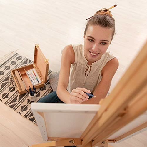 Walizka malarska z 22-częściowym zestawem do malowania drewna - manekin, paleta, pędzel, sztaluga, płótno i farby akrylowe | Relaxdays - obrazek 4