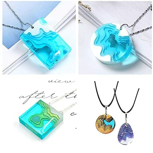 Cayway 3 szt. formy do naszyjników z żywicy, do odlewania żywicy, silikonowe formy do wisiorka z łańcuszkiem i klipsem do wisiorka, do produkcji biżuterii, DIY, rzemiosło, zestaw startowy - obrazek 5