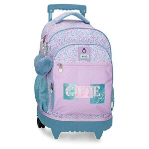 Enso Cute Girl Plecak Compact 2 koła Fioletowy 33x43x21 cms Poliester 30.49L - Kompaktowy plecak 2 koła dla dziewczynki