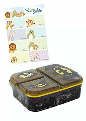 Pudełko na przekąski śniadaniowe Batman dla dzieci z 3 przegródkami i naklejkami z imionami