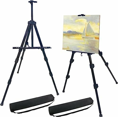 WerkWeit Stojak na sztalugę 2-pak 183 cm - Gruby aluminiowy metalowy statyw, regulowana wysokość, przenośna torba - Czarny - obrazek 2