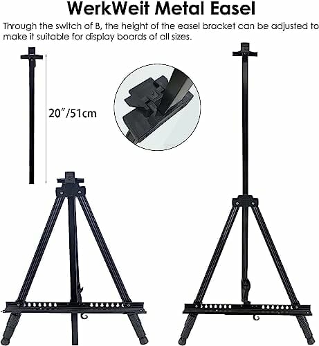 WerkWeit Stojak na sztalugę 2-pak 183 cm - Gruby aluminiowy metalowy statyw, regulowana wysokość, przenośna torba - Czarny - obrazek 6