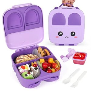 Glovios Bento Box - pudełko śniadaniowe dla dzieci z przegródkami i zdejmowaną przegródką, 1400 ml, pudełko na lunch do przedszkola, dla dziewczynek, z uchwytem do noszenia/szklanką na sosy, łyżką i więcej!