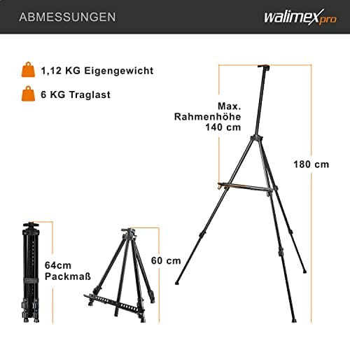 Walimex Pro Pro 21453 Sztaluga, Czarny, 180cm - Profesjonalna sztaluga do fotografii, czarny, 180cm - obrazek 4