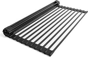 Minismus Uniwersalny stojak do suszenia naczyń – silikonowa kratka ociekowa ze stali nierdzewnej, 18 rur, zwijany ociekacz, odporny na wysokie temperatury, do mycia w zmywarce, 33 x 43 cm