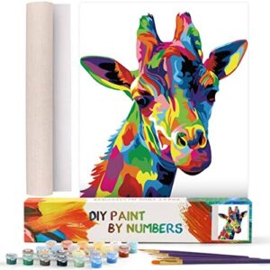 WISKALON Malowanie według numerów - zestaw DIY dla dorosłych początkujących - kolorowa żyrafa 40x50 cm