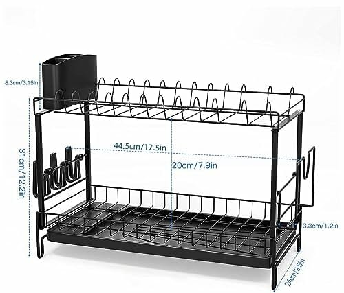 UNIDEAL Ociekacz do naczyń - 2-stopniowy, z tacką ociekową i koszem na sztućce - Czarny - obrazek 6