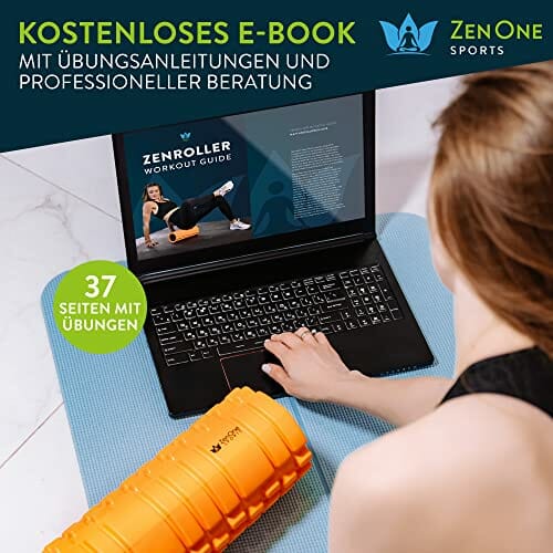 ZenRoller - Piankowy wałek do masażu mięśni głębokich tkanek | Masażer punktowy | Łagodzenie napięcia mięśni | Wspomaganie krążenia krwi i regeneracji mięśni | E-book i plakat do ćwiczeń | Pomarańczowy - obrazek 2