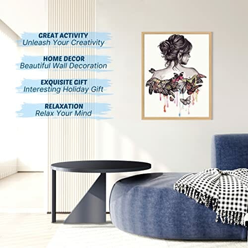 WISKALON - Drewniane ramki do malowania według numerów dla dorosłych i dzieci - zestaw do samodzielnego malowania według numerów - na płótnie z lupą 3-krotną, farbami akrylowymi i pędzlami - Beauty Girl - obrazek 2