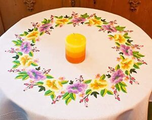 Zestaw do haftowania kwiaty — czarodziejski obrus 80 x 80 cm, ścieg naprężający, ścieg płaski, bawełna, szablon - kompletny zestaw do haftowania