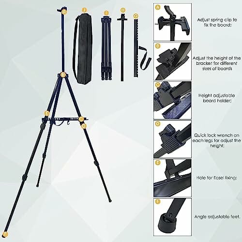 WerkWeit Stojak na sztalugę 2-pak 183 cm - Gruby aluminiowy metalowy statyw, regulowana wysokość, przenośna torba - Czarny - obrazek 5