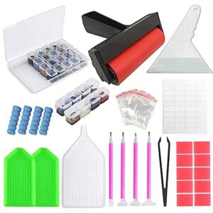 Akcesoria do malowania diamentami 5D - zestaw 75 sztuk, narzędzia z wałkiem, pudełko do sortowania diamentów, pinceta, wanienka - sklep online.