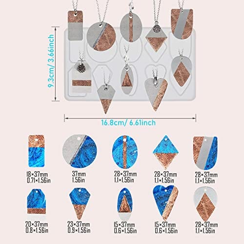 Cayway 3 szt. formy do naszyjników z żywicy, do odlewania żywicy, silikonowe formy do wisiorka z łańcuszkiem i klipsem do wisiorka, do produkcji biżuterii, DIY, rzemiosło, zestaw startowy - obrazek 7