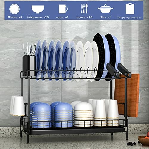 UNIDEAL Ociekacz do naczyń - 2-stopniowy, z tacką ociekową i koszem na sztućce - Czarny - obrazek 7