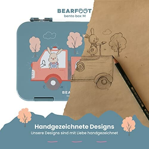 BEARFOOT Bento Box M dla dzieci, niebieski - Fire Bunny, 2 przegródki, - obrazek 5