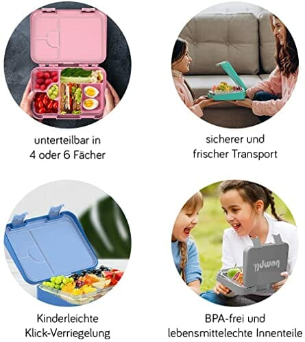 Bumpli Pudełko śniadaniowe dla dzieci z przegródkami – przyjazna dla dzieci blokada z zamknięciem na zatrzask – pudełko na lunch do przedszkola, szkoły, na wycieczki - obrazek 6