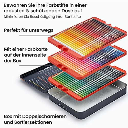 Arteza Kredki do kolorowania - Profesjonalny zestaw 72 kolorów w puszce - obrazek 4