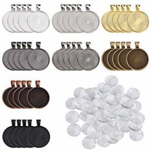 MengH-SHOP Taca na wisiorek, okrągła zawieszka, luneta ze szkła 25 mm, kaboszony do majsterkowania, majsterkowania, zdjęć, naszyjników, prezentów, produkcji biżuterii, zestaw 40 sztuk