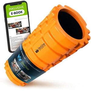 ZenRoller - Piankowy wałek do masażu mięśni głębokich tkanek | Masażer punktowy | Łagodzenie napięcia mięśni | Wspomaganie krążenia krwi i regeneracji mięśni | E-book i plakat do ćwiczeń | Pomarańczowy