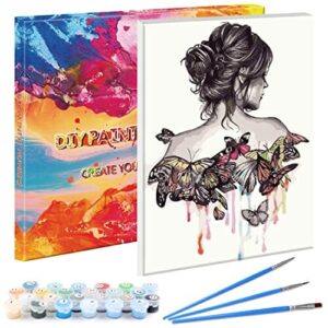 WISKALON - Drewniane ramki do malowania według numerów dla dorosłych i dzieci - zestaw do samodzielnego malowania według numerów - na płótnie z lupą 3-krotną, farbami akrylowymi i pędzlami - Beauty Girl
